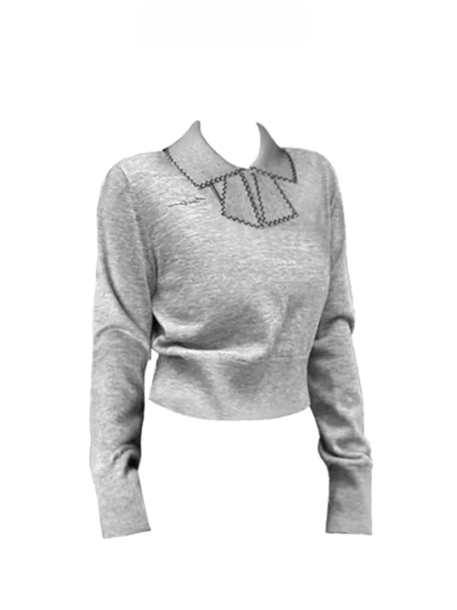 

Женская осенняя трикотажная футболка с длинным рукавом серии December King Match, с цветными вставками и ручной вязкой