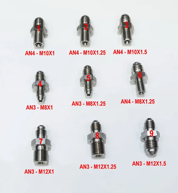 Adapter hamulca ze stali nierdzewnej, część 3, AN3 AN4 do M8x1 M8x1,25 M12x1 M12x1,25 M12x1,5