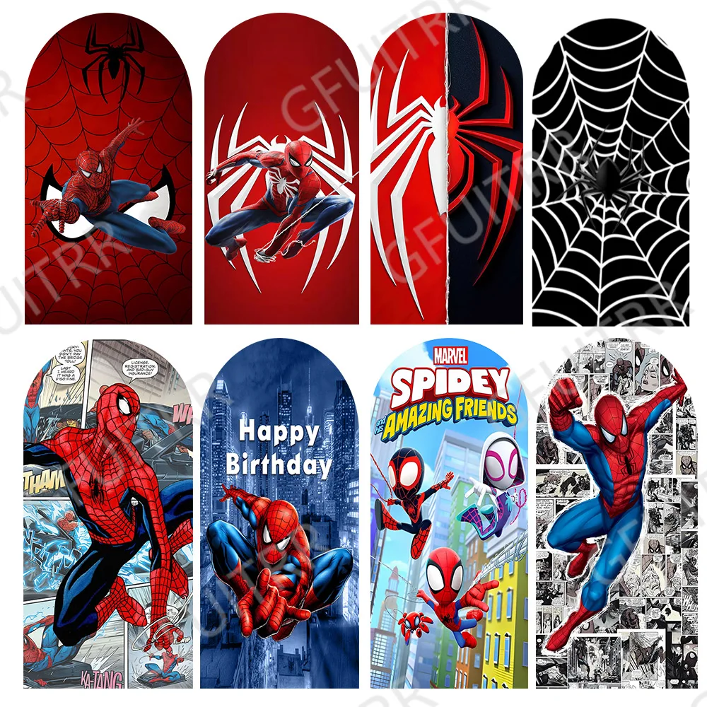 Superhero Spiderman Arch Photo Backdrop Boys Birthday Party Baby Shower Decoration Double-side Arched Covers Photo Booth Prop