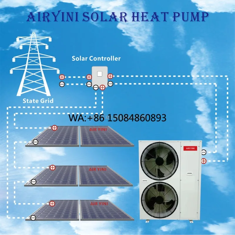 Low Noise Energy Saving Solar Inverter Heat Pump w/ PV Panels, Efficient Thermodynamic Water Heater & Cooler, Durable Stable