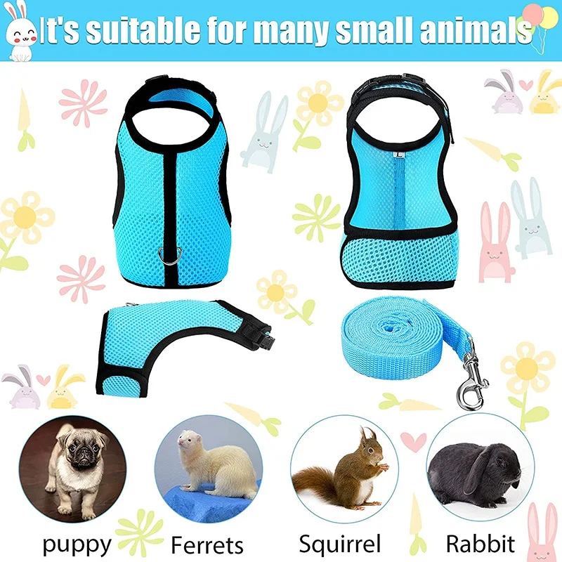 1PCS Pet Mesh Harness With Leash Small Animal Harness Vest for Hamster Rabbit Guinea Pig Small Pet Collar Accessories