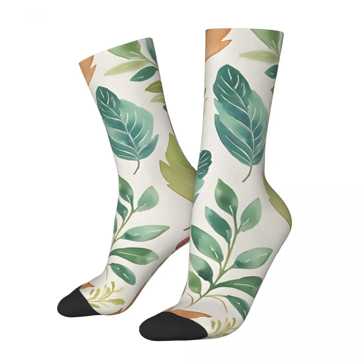 Chaussettes de compression en élan pour hommes, motif de feuilles sans couture, fleurs colorées et feuillage, chaussettes d'équipage de qualité Harajuku