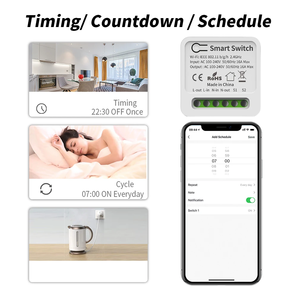 Homekit 16A Wifi Mini Smart Switch Controllo bidirezionale Wireless Interruttore della luce fai da te Smart Home Funziona con Siri CozyLife Alexa