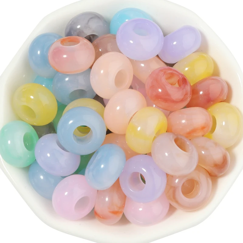 50 unids/lote de cuentas acrílicas redondas coloridas, cuentas espaciadoras sueltas con agujero grande para fabricación de joyería, collares, pulseras, accesorios DIY