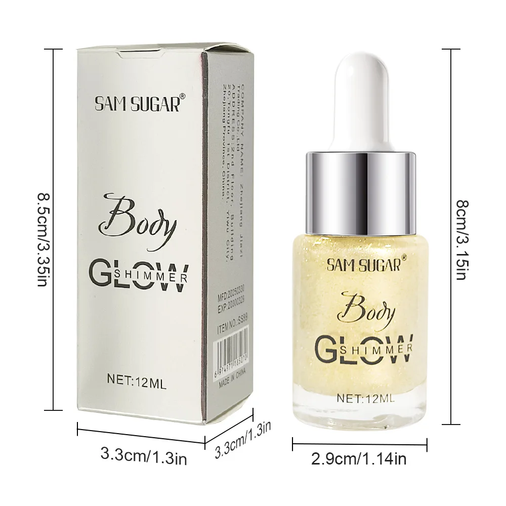 زجاجة قطارة زيت متوهجة للوجه والجسم، مكياج سائل لامع للحفلات والنوادي، لمسة نهائية مشعة