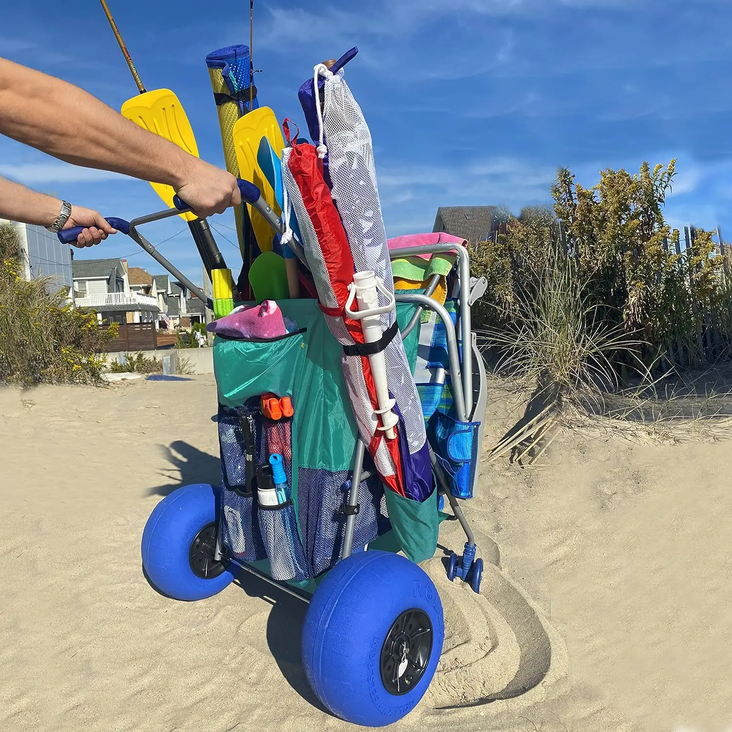 Imagem -05 - Rollx-carrinho de Praia com Grandes Rodas de Balão para Areia Dobrável Vagão de Armazenamento com Pneus 13 Praia Bomba Incluída Seafoam