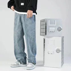 High quality fashion men's solid color loose straight tube all Korean version baggy jeans hombre Spring wide leg pants for men