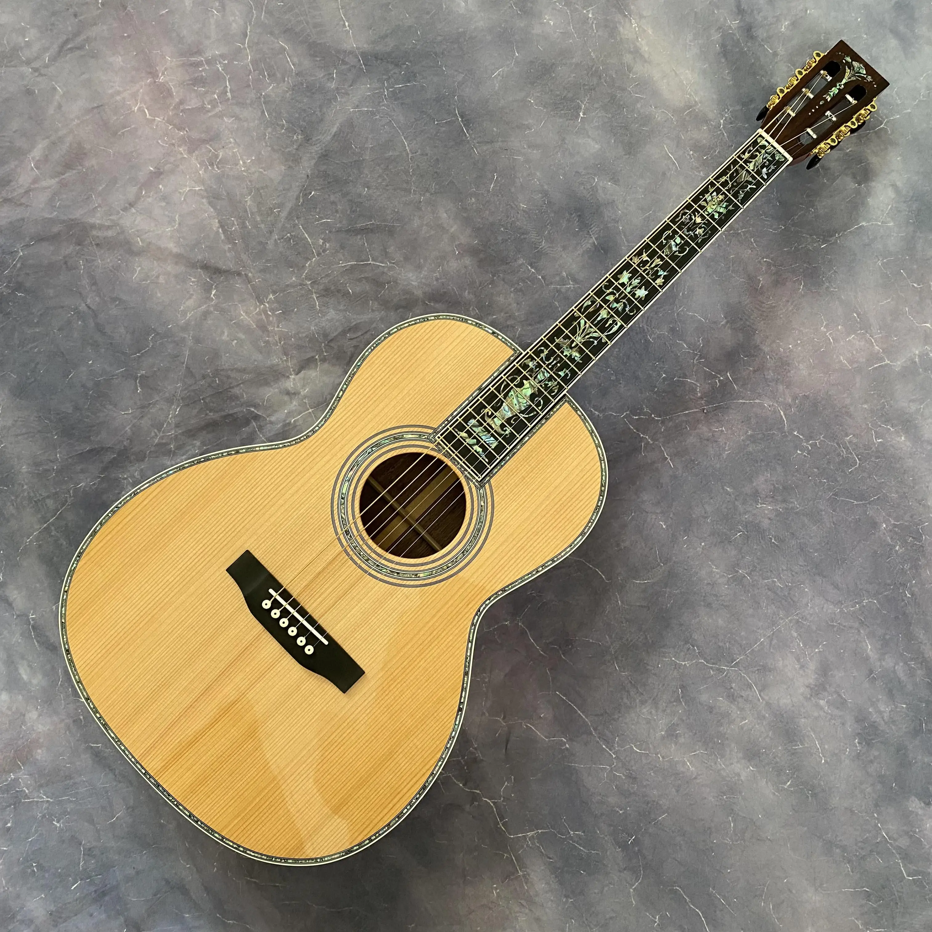 00045 Acoustic Guitar Solid Red Spruce Top Handmade Deluxe Life Tree Inlay Ebony in stock fast delivery