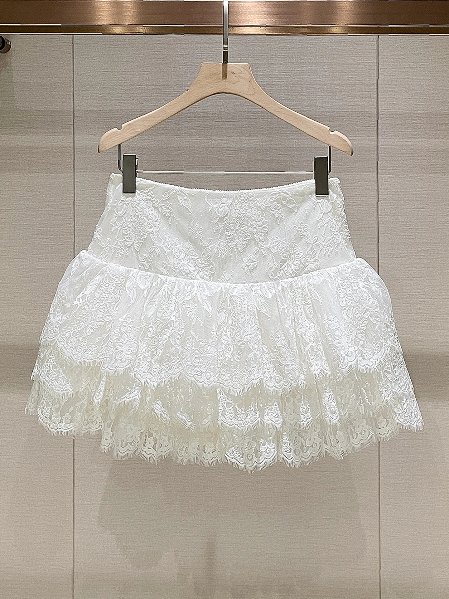 

Балетная юбка-клеш с кружевной вышивкой и бахромой, белая, с завышенной талией, для женщин, весна 2026, удлиненная, стройнящая фигуру