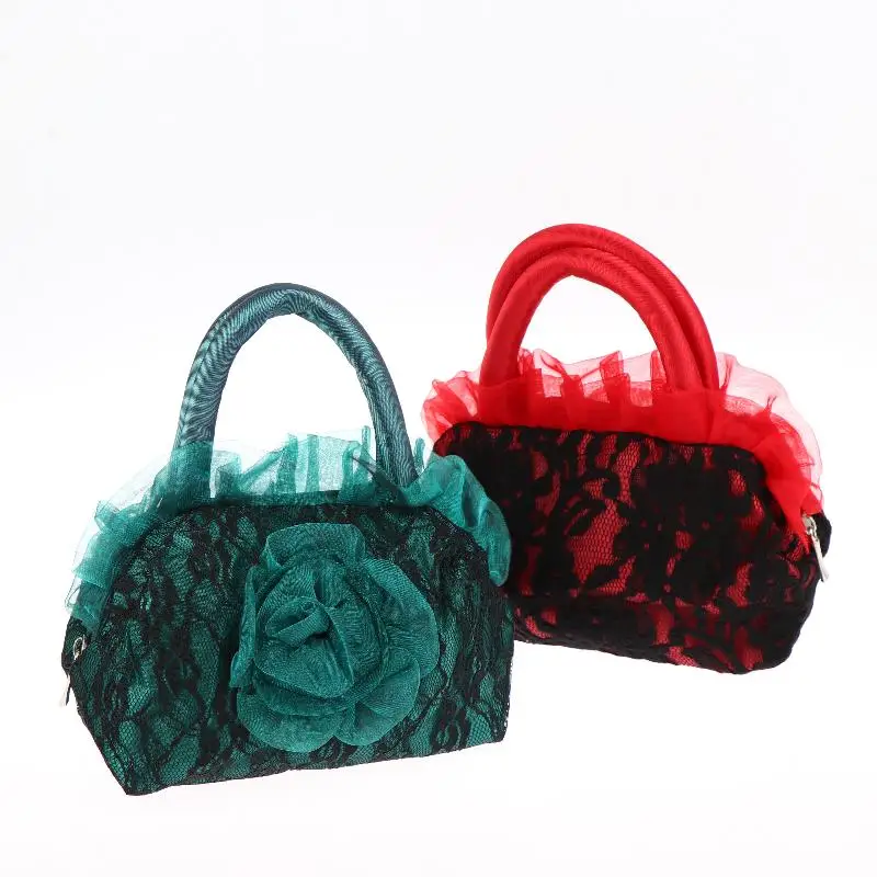 Retro Lace Rose Flower Handbag Versatile Elegant Tote Bag Women Fashion Evening Bag Cosmetic Bag Holiday Gifts