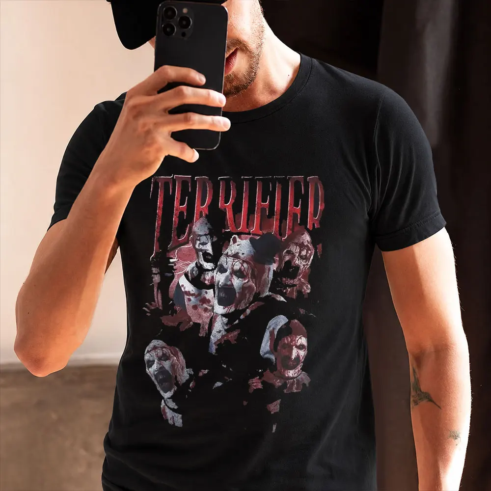 Retro Horror Movie Terrifier Art The Clown Killer Scary Halloween Gift T Shirt 0807 Short Sleeve Graphic clothes All size tops