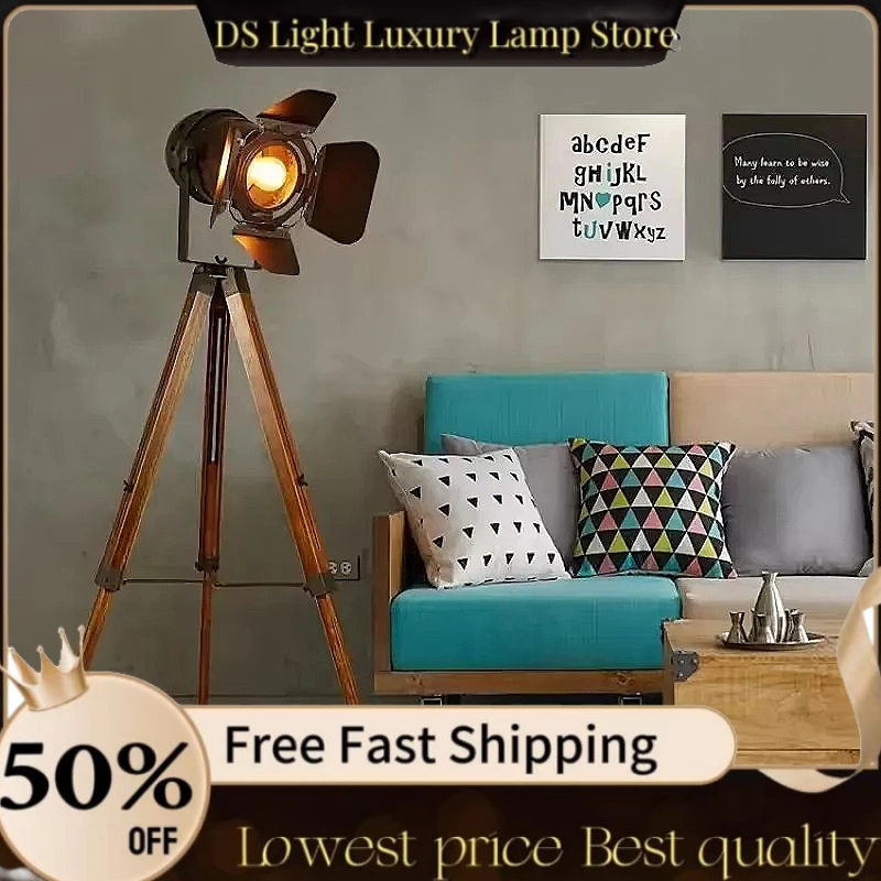 

Red/Black Loft Lampshad Rustic Vintage Standing Lamp For Living Room Office Studyroom Wooden Floor Lamp LED Industrial Lamps