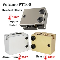 High Quality PT100 Volcano Heated Block Hotend Aluminum Brass Copper Plated Heating Block E3D Volcano Heatblock 3D Printer Parts