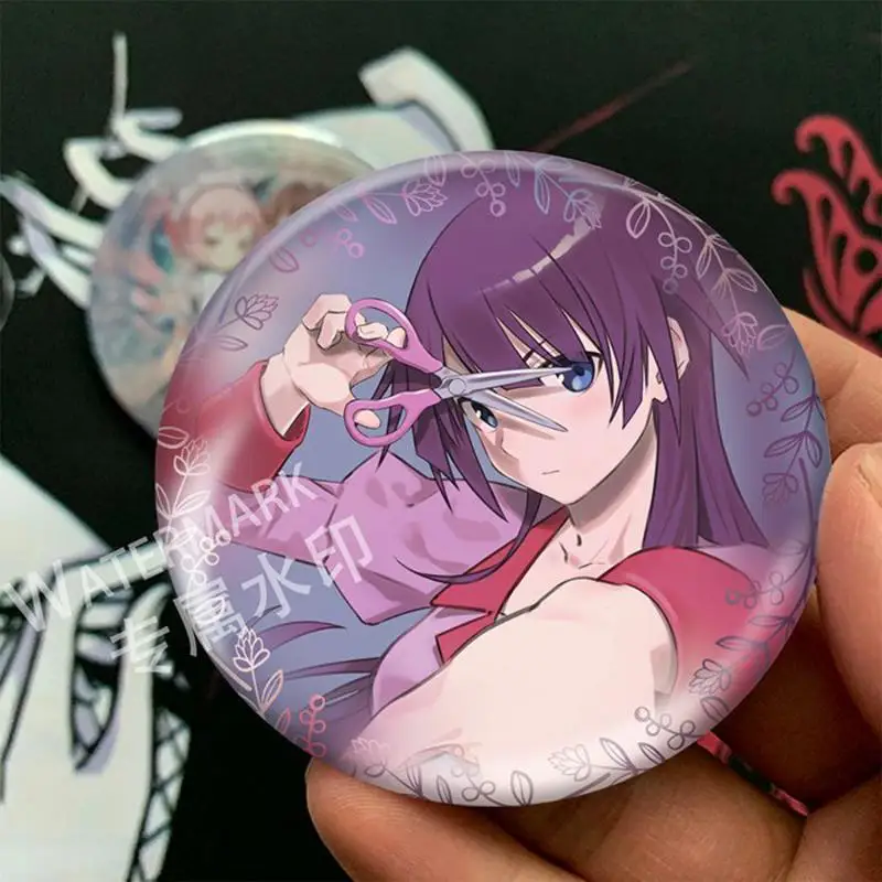 New Monogatari Series Badge Senjougahara Hitagi Sengoku Nadeko Anime Peripherals Cute Cartoon Backpack 75mm Badge Decoration