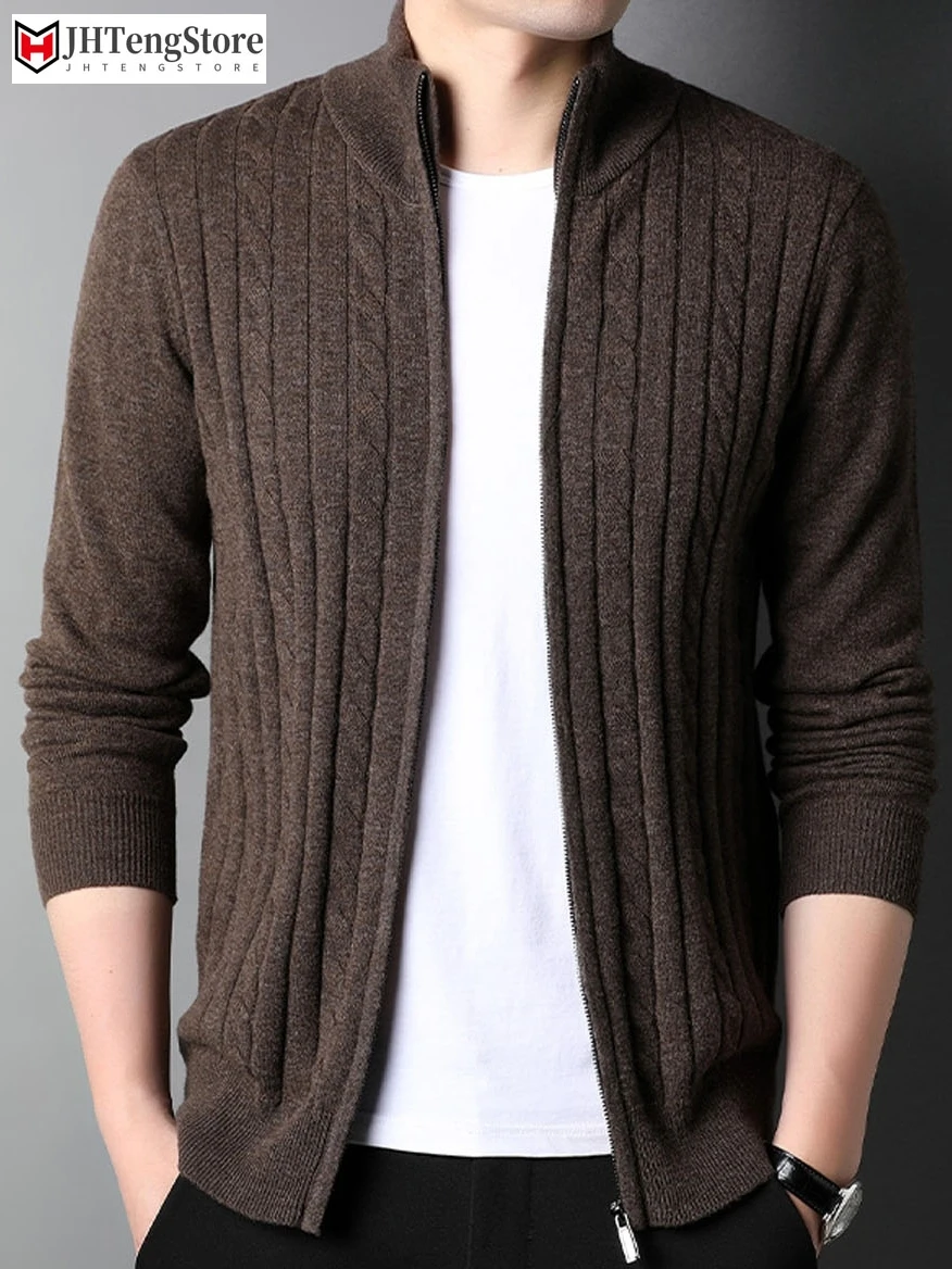 Winter Thick Mens woolen Sweater Coat  Long Sleeve Cardigan Fleece Full Zip Male men Causal Clothing for Autumn