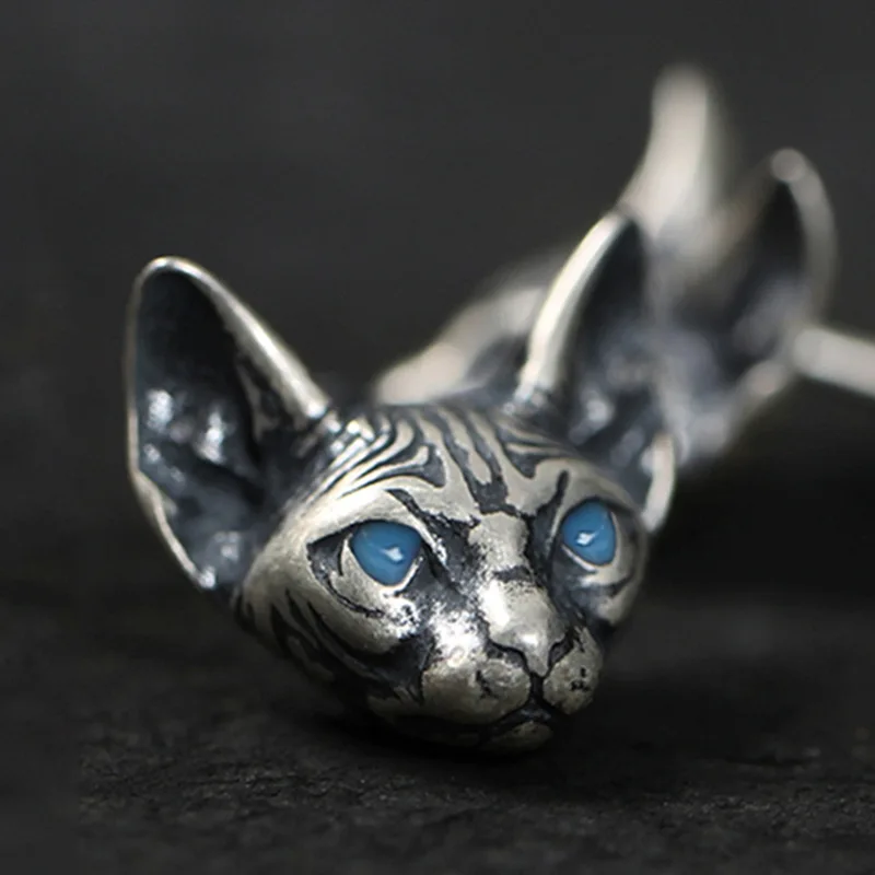 Retro Sphynx Hairless Cat Earings For Men Women Punk Gothic Hiphop Zinc Alloy Stud Earings Kitten Jewelry Unisex Creative Gift