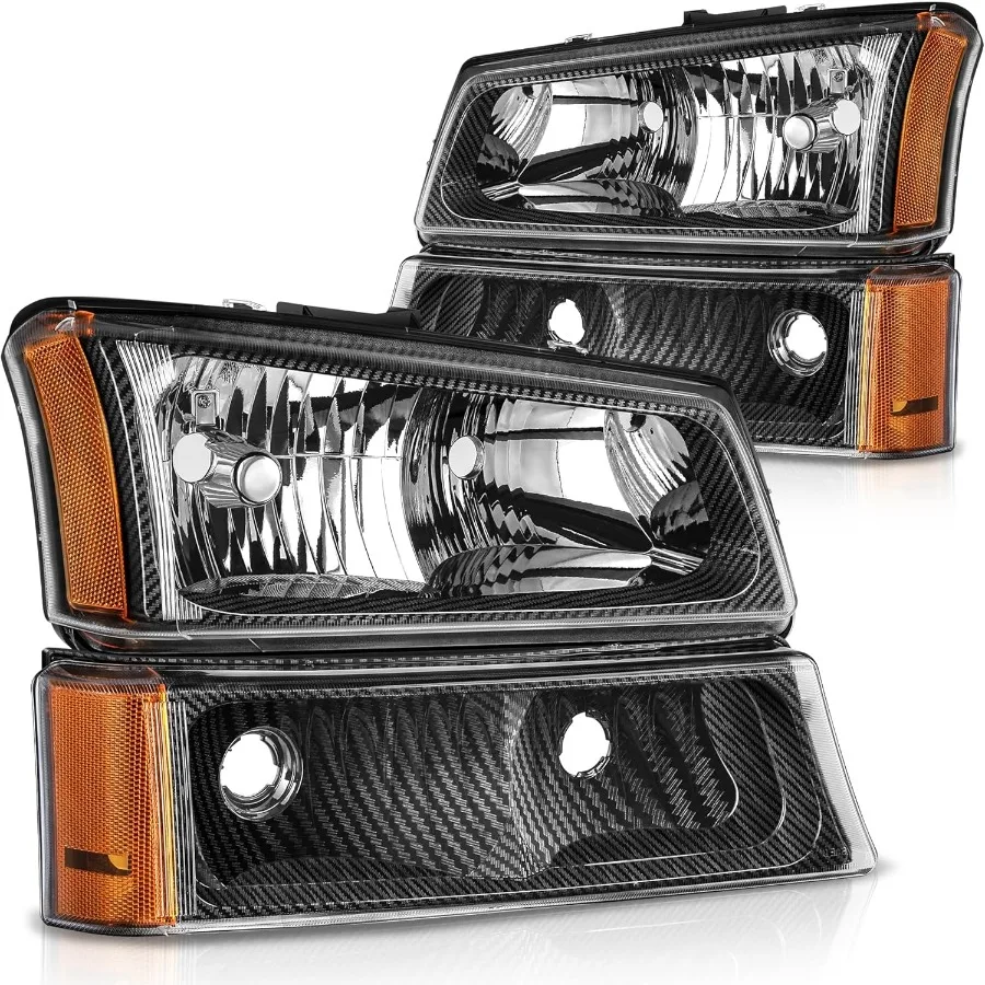 

4PCS Carbon Fiber Pattern Headlights Assembly for 20032007 Chevy Silverado Avalanche 1500 2500 HD 3500 with Integrated Turn Sig