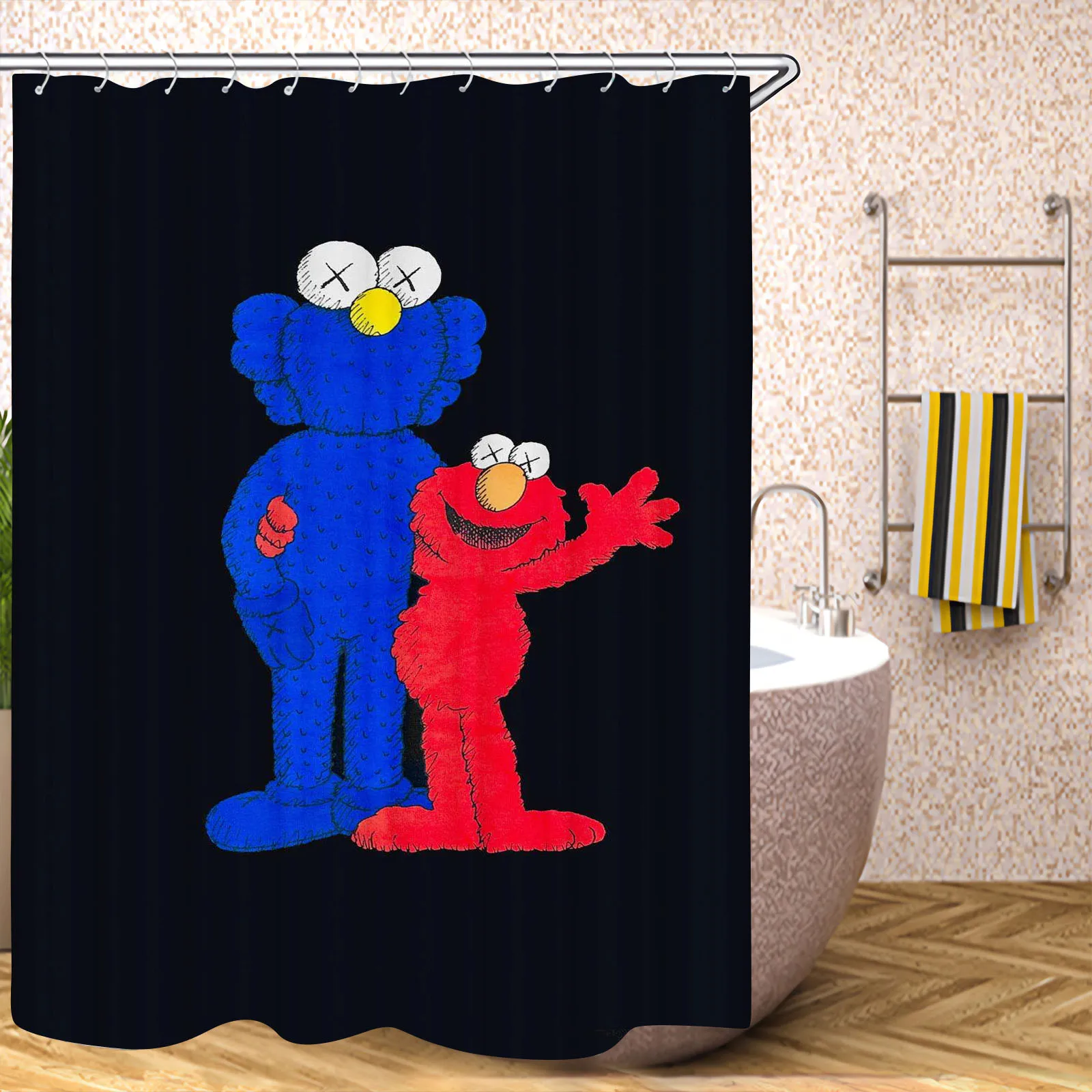 Sesame Street 100% Polyester Bathroom Accessories Shower Curtain Sets Full Set Home Decor Anime Curtains Bath Waterproof Luxury