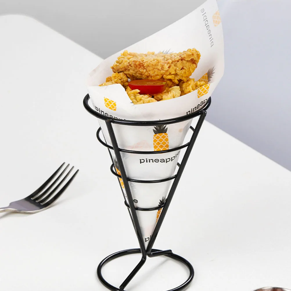 

3pcs Hollow French Fries Holder Sturdy Snack Serving Basket Metal Fried Food Stand Appetizer Display Rack Storage