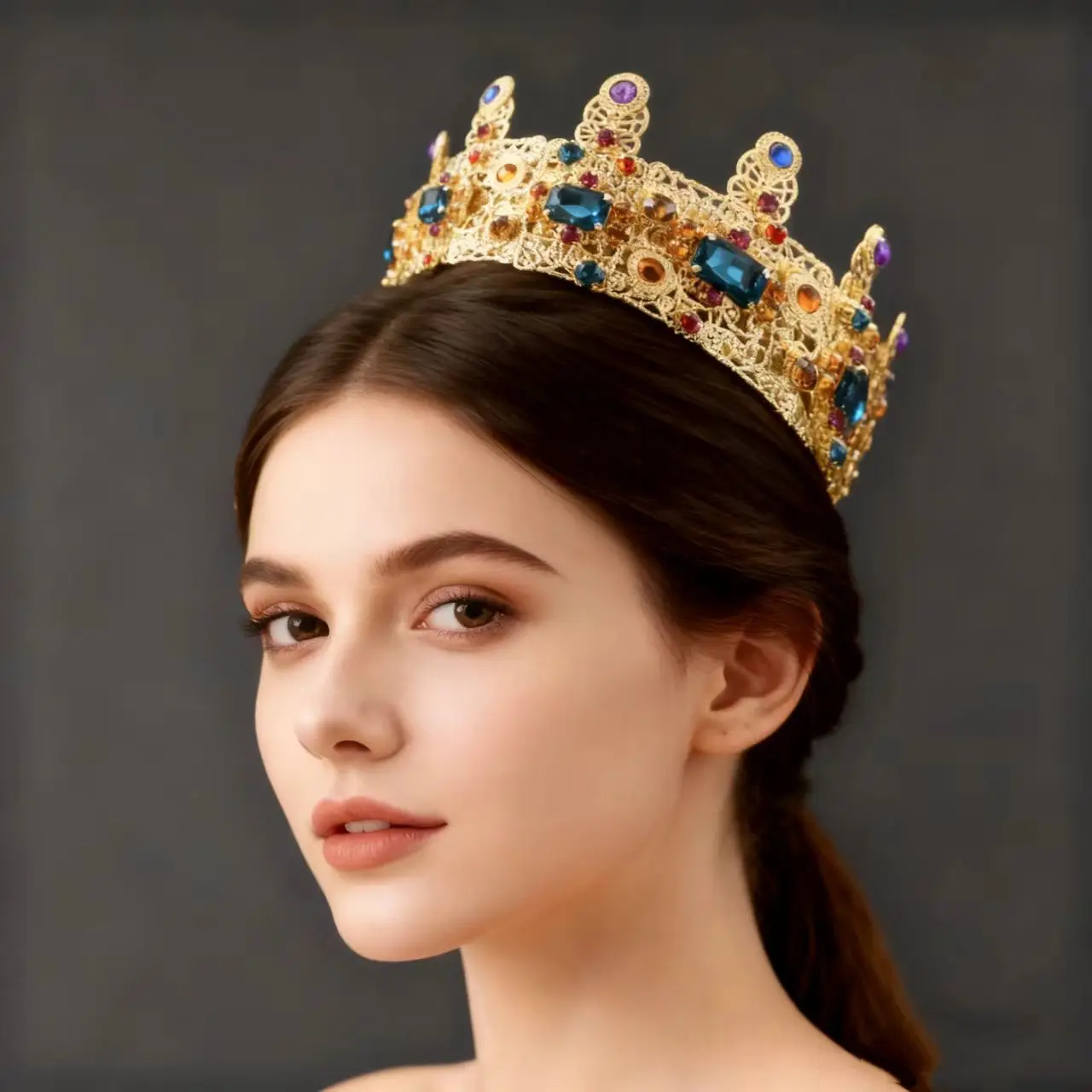 

Luxury Wedding Jewelry Gold Color Crystal Crown Earring Set Baroque wide Headband Bridal Tiara Party Queen Crown Hair Accessor