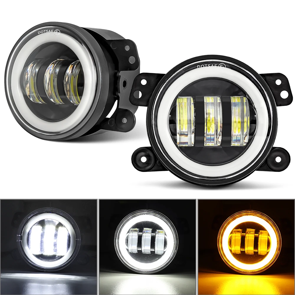 

4 Inch LED Fog Lights With White Halo Ring DRL Amber Turn Signal Lamp Fog Lamp For Jeep Wrangler JK TJ LJ Dodge Chrysler