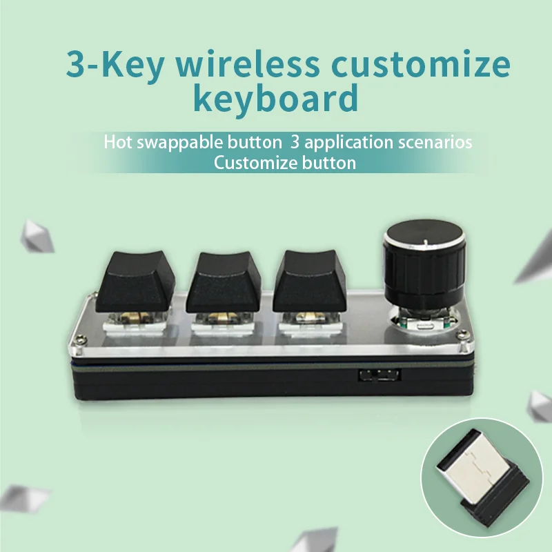 3-key Wireless Custom Keyboard 2.4G USB Two Modes Hot-swappable Keys 3 Application Scenarios