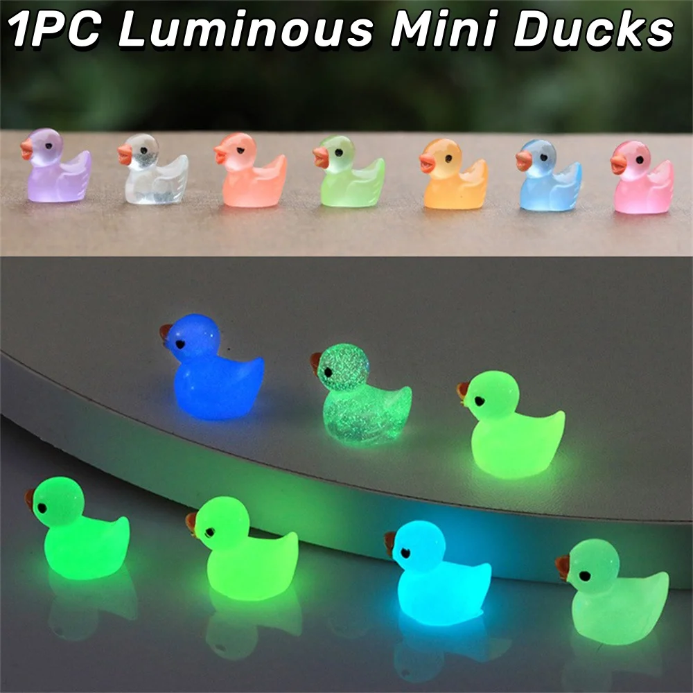 1PCS Luminous Mini Ducks Moss Microlandscape Miniature Duck Figurines Fairy Garden Accessories Home Decor Glow in The Dark