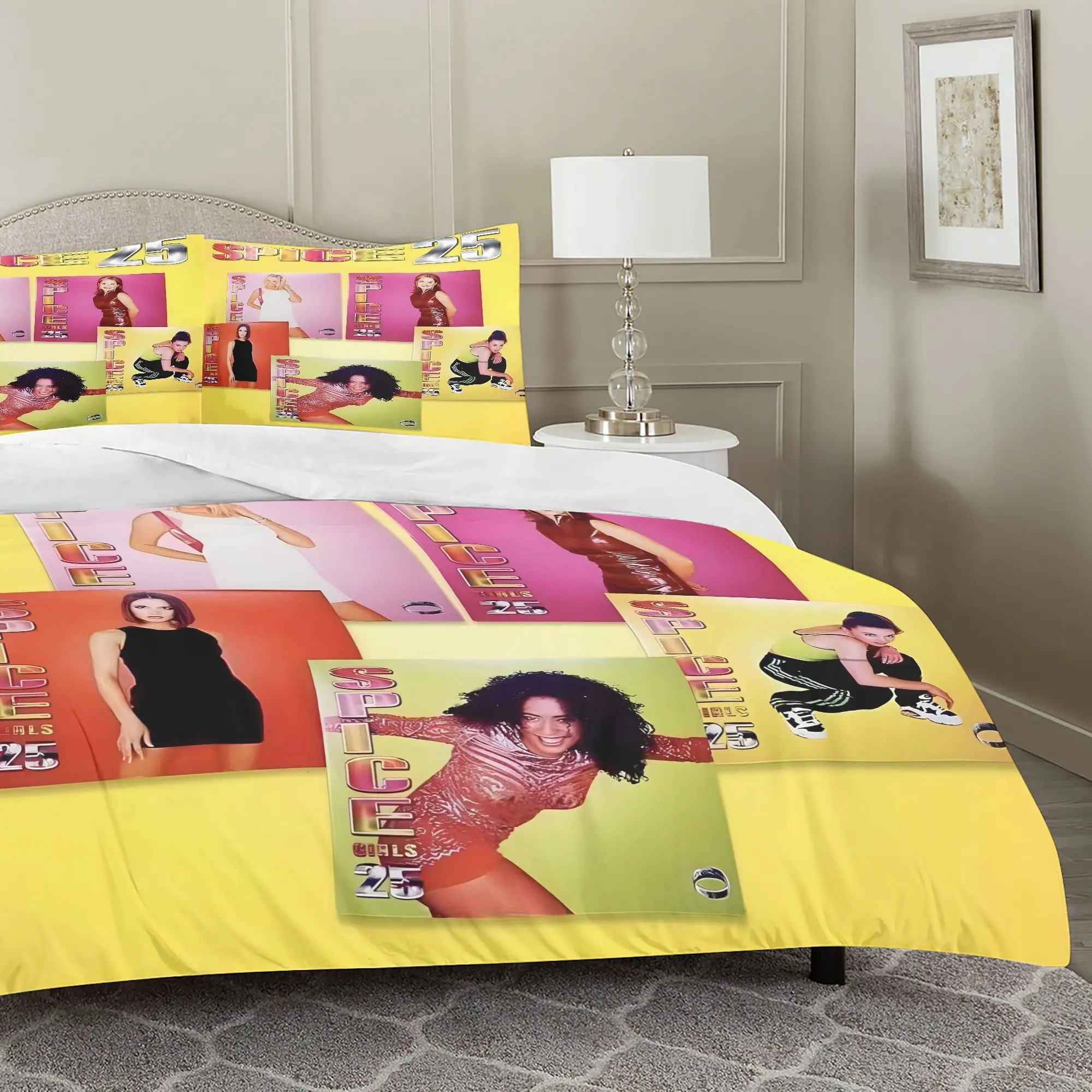 Customize 3pcs SPICE G-IRLS Decorative Bedding Set | Polyester, Machine Washable, Digitally Printed, 90g/m², Perfect for Cozy Ro