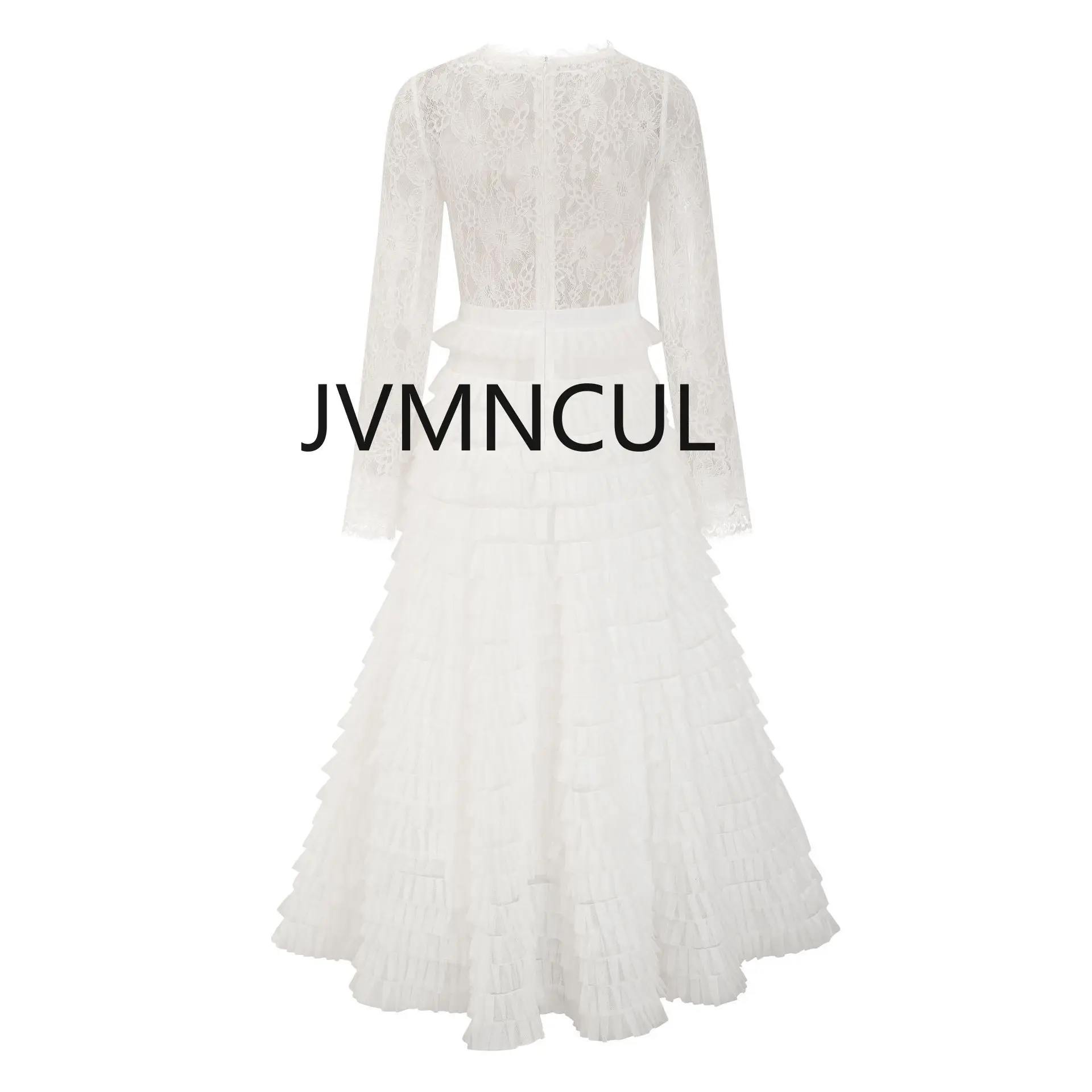 2025 핫 할로우 레이스 파티 드레스 우아한 솔리드 컬러 연회 긴 소매 A 라인 드레스