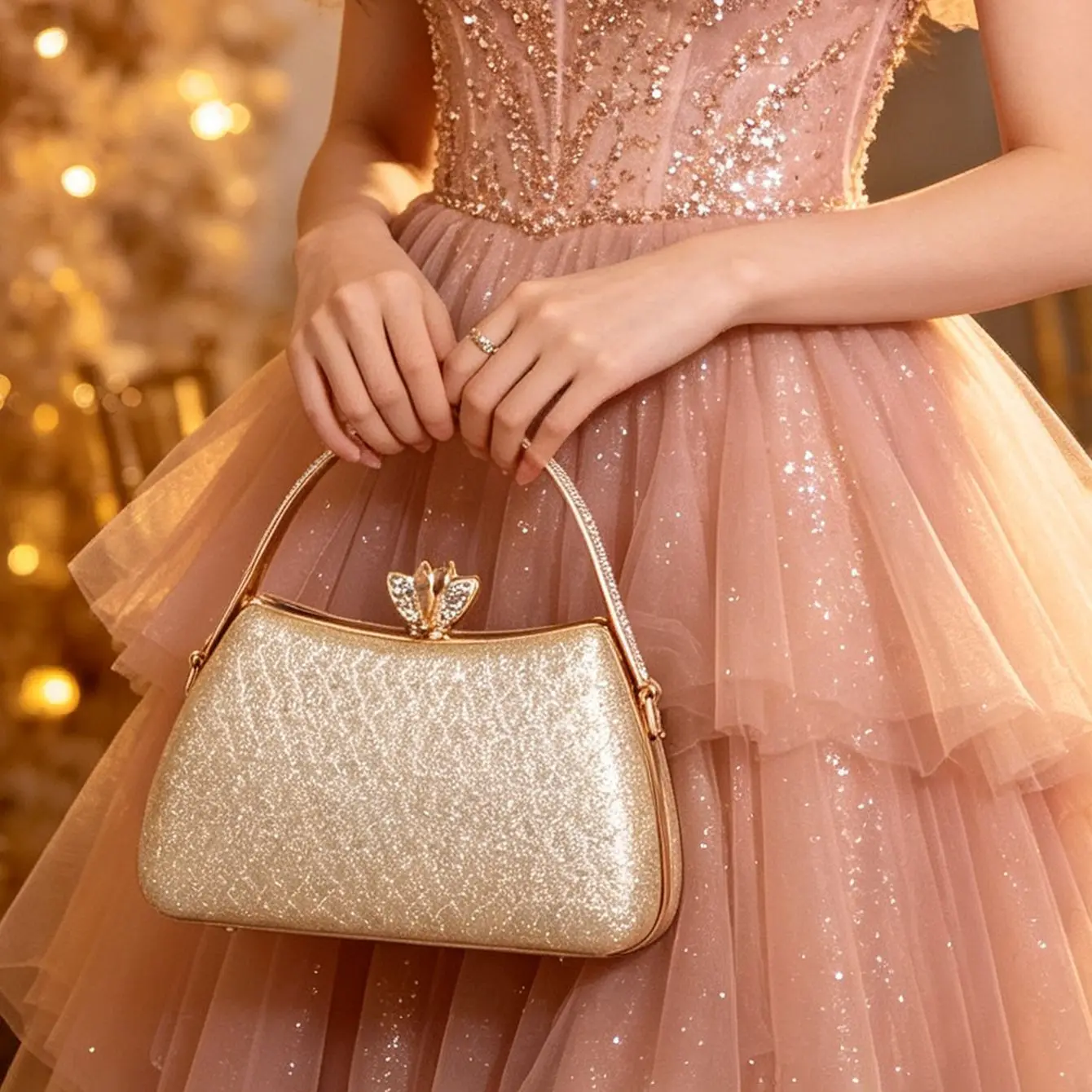 Pattern dinner  fashion flash diamond embossed flower lock clutch bag messenger