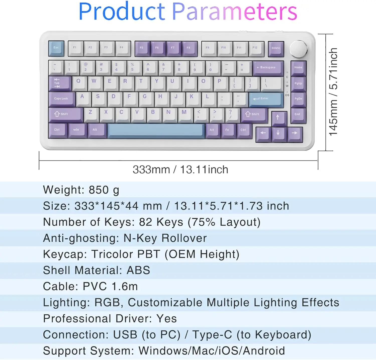 AK820MAX Three-Mode Hot-Swappable Mechanical Keyboard with Gasket, Long Battery Life, Five-Layer Filling PC - Image 6
