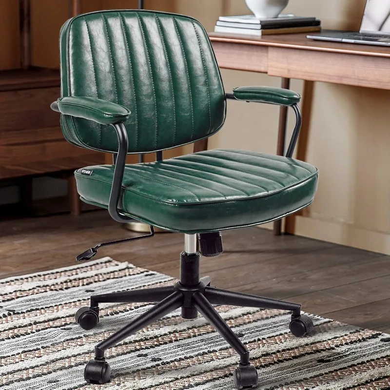 Mid Century Office Chair Leather Desk Chair Office Desk Chair Home Office Chair with Wheels and Arms