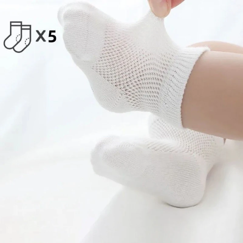 5Pairs Baby Mesh Socks Newborn White Color Net Sock 0-4Year Boys Girls Kids Thin Breathable Cotton Sock Summer Children Footwear