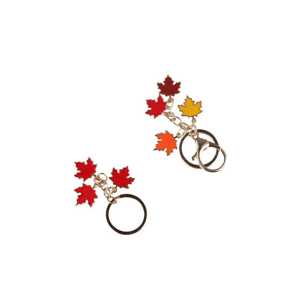 Maple Leaf Maple Leaf Keychain Creative with Pearl Lanyard Enamel Plant Key Rings Charms Fashion Leaf Metal Keyring Handbag