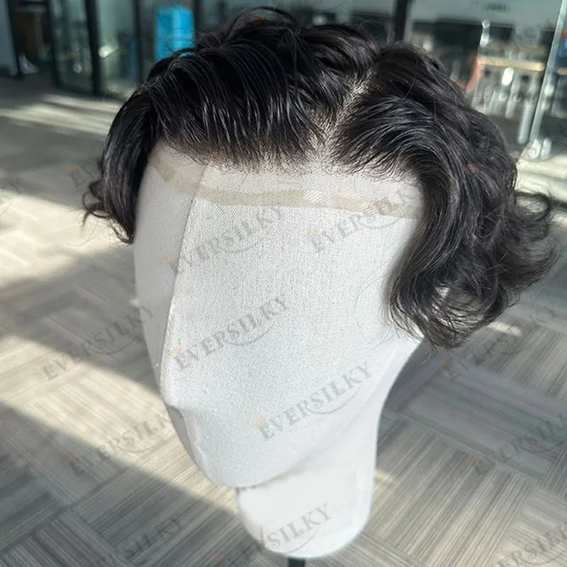 

Мужской парик из 100% натуральных волос с отбеленными узлами, швейцарским кружевом Q6 и полиуретановой основой, 30 мм, волнистый, 6 дюймов, серо-коричневый, прочный, дышащий