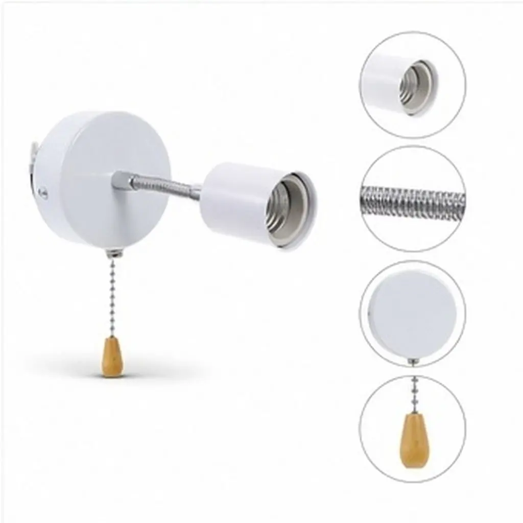 Wall Lamp Socket with Pull Cord Switch, E27 Base, Alloy Construction, Easy Install for Kitchen Bedroom Restaurant Library
