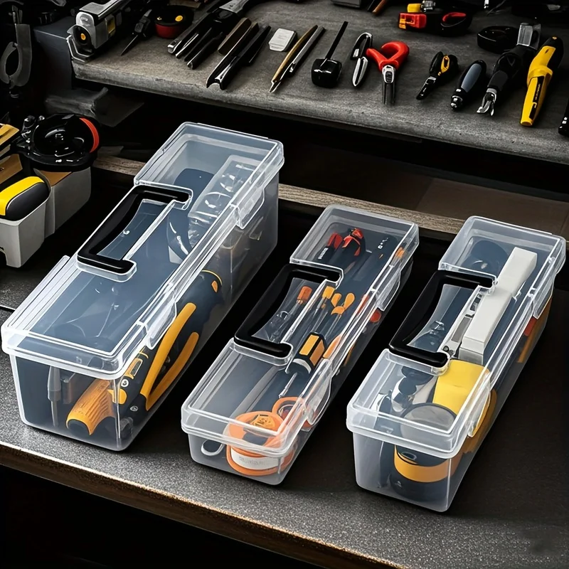 Plastic Handheld Tool Craft Storage Box with Lid - Portable Organiser Suitable for Screws, Nails, DIY Supplies, Screwdriver Bits