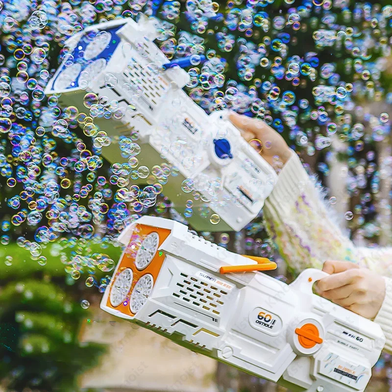 Pistola de burbujas de 60 agujeros, luz LED, cohete eléctrico automático, máquina de burbujas de jabón, juguetes para niños, fiesta de boda al aire libre, regalos para niños