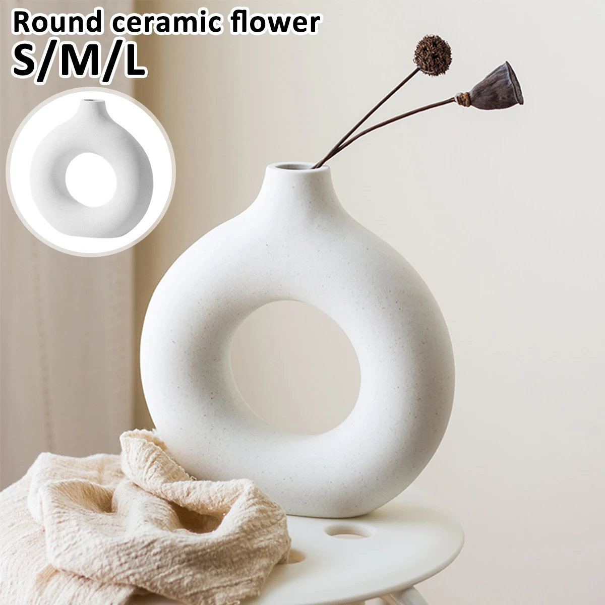 

Ceramic vase Nordic style donut handmade ceramic vase cutout design modern art deco home living room office desktop ornaments