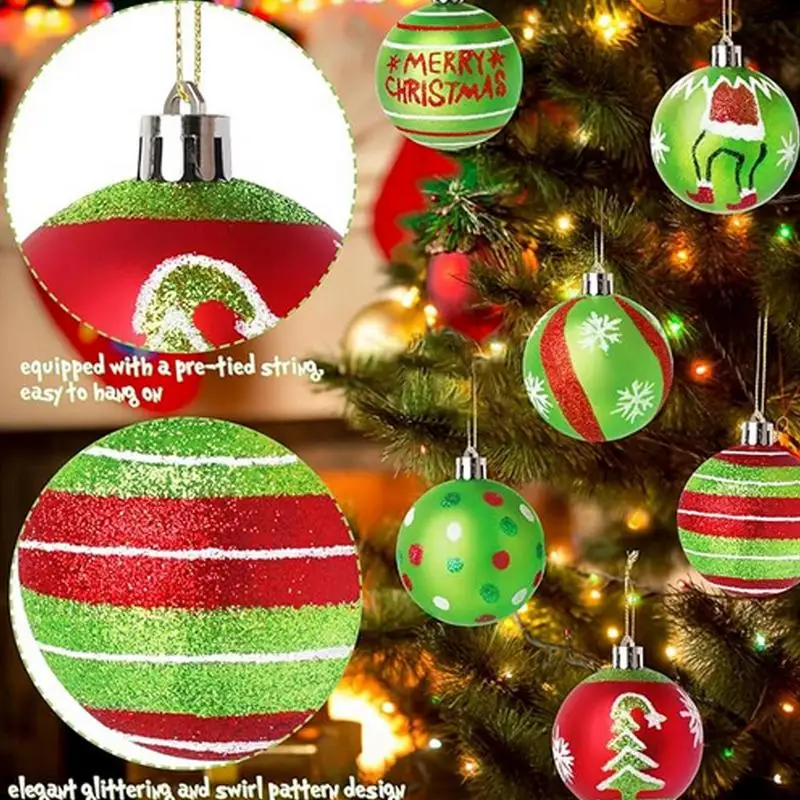 12Pcs/set Glittering Christmas Ball Pendant Swirl Candy Peppermint Red And Green Christmas Tree Glittering Hanging Balls