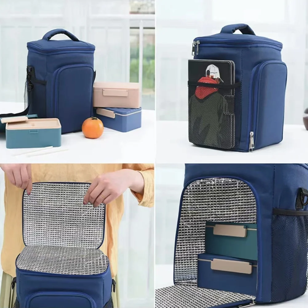 Bolsa de almuerzo con aislamiento, bolsa térmica portátil impermeable para arroz, bolsa térmica para la escuela y la Oficina, paquete Bento bicapa de gran capacidad