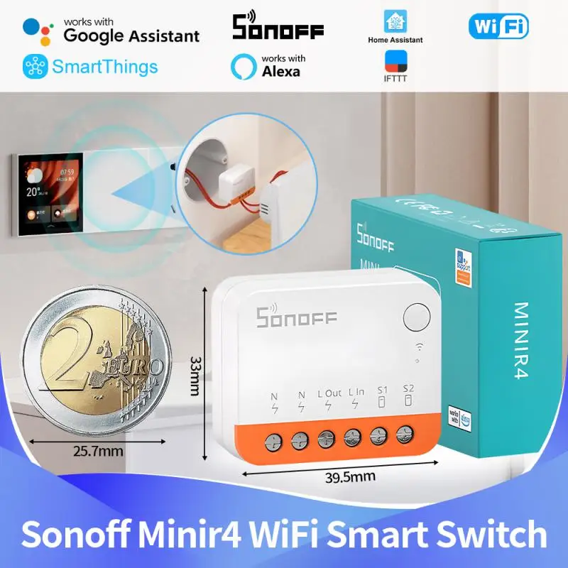 

SONOFF MINIR4 Wi-Fi MINI Умный домашний переключатель поддерживает внешний переключатель, режим отключения реле, пульт дистанционного управления Wi-Fi через приложение eWeLink Alexa