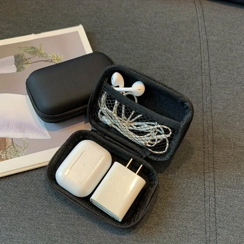 Stylish Headphone Data Cable Storage Hard Drive Bag Simple Portable Charger Headphone Zipper Box