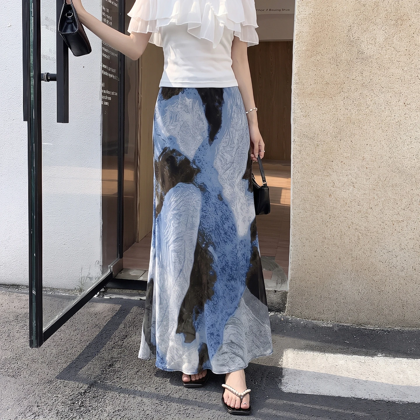 Seoulish 2026 Falda Larga Vintage Tie Dye de Verano para Mujer, Elegante, Delgada, con Drapeado en Línea A, Ajustada, Estilo Sirena, Maxi Falda Elegante para Dama