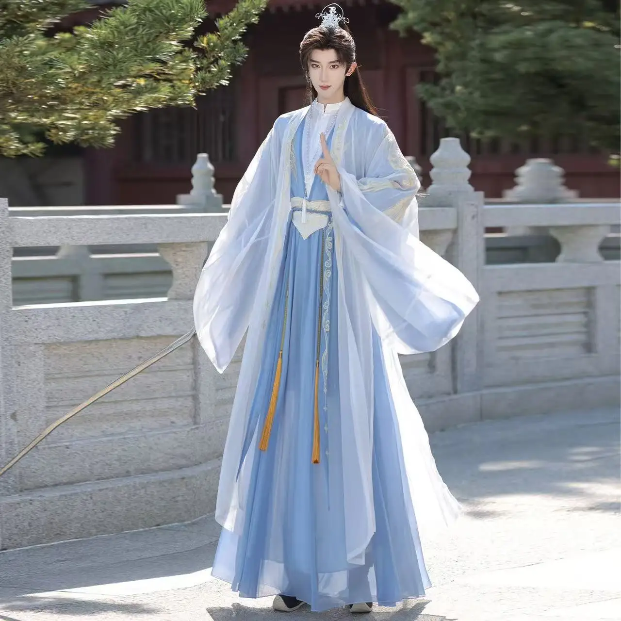 

Ancient Fairy Martial Hanfu Men Women Traditional Chinese Standing Collar Embroidery Suit Halloween Swordsman Cosplay Costume