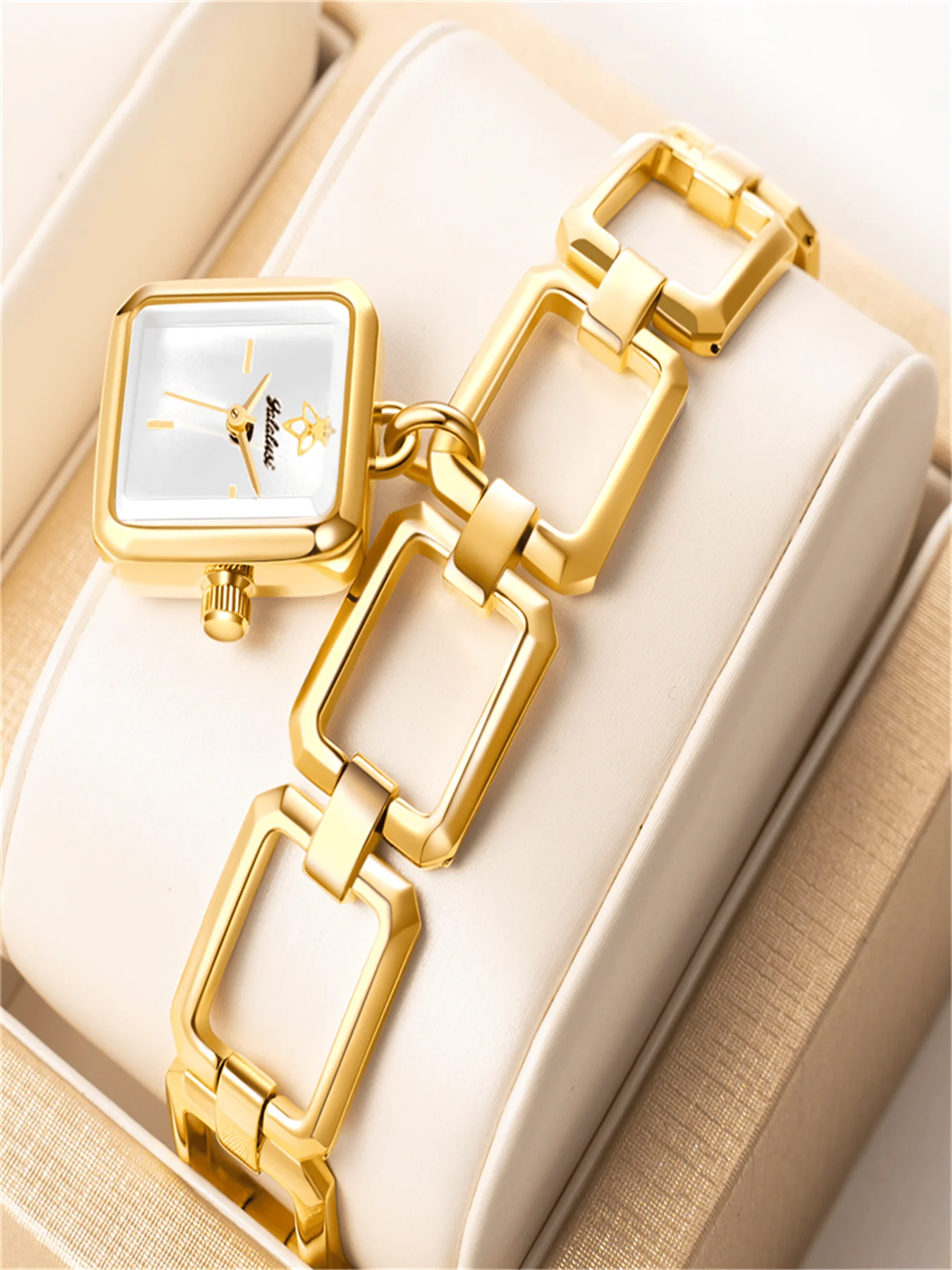 YaLaLuSi YaLaLuSi Floating Square Women Watch Gold Hollow Rectangle Link Bracelet,Elegant Ladies Quartz Wristwatch Fashion Gift for Her