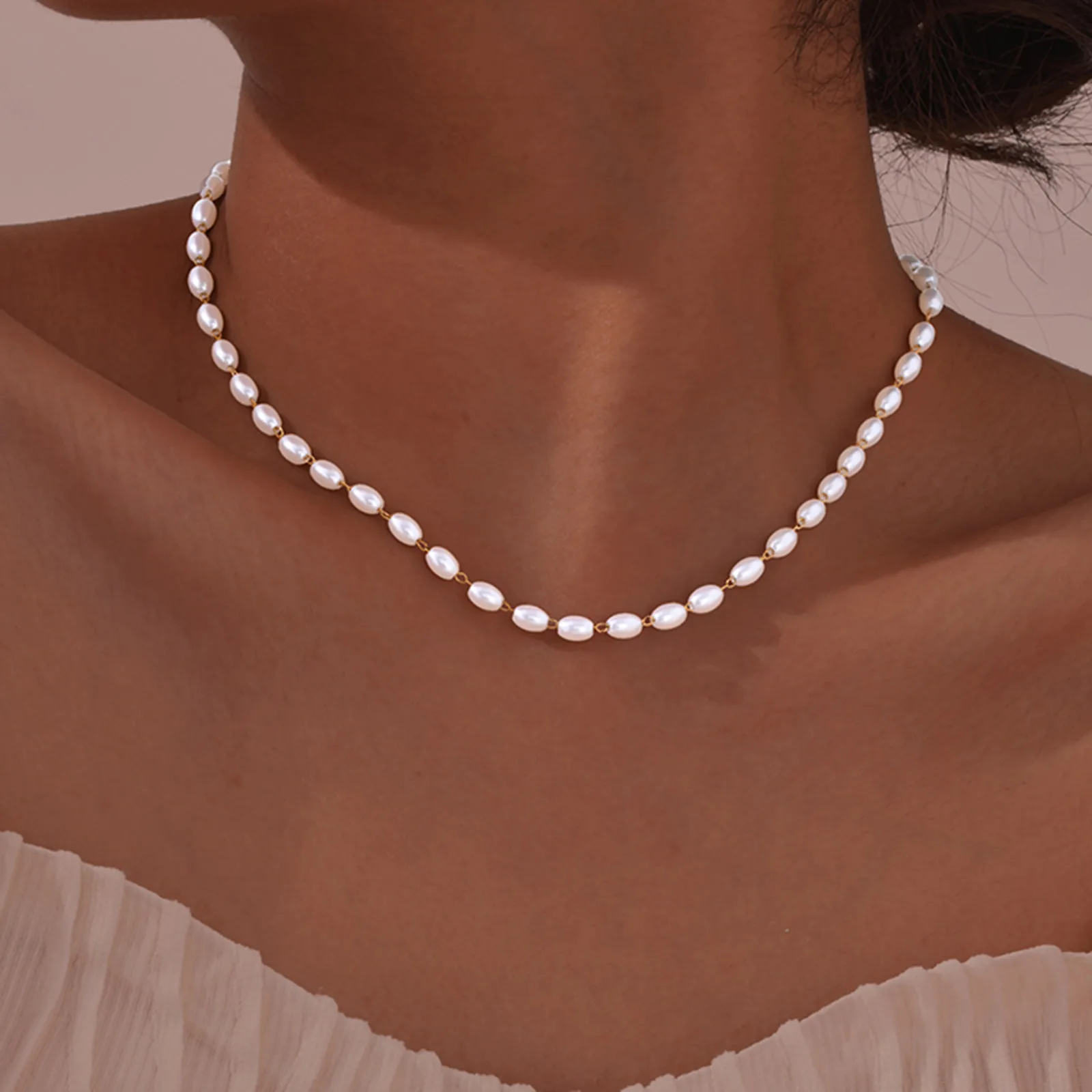 Imitation Pearl Necklace for Women, Stainless Steel Clavicle Chain, Exquisite Choker, Banquet Gifts Jewelry