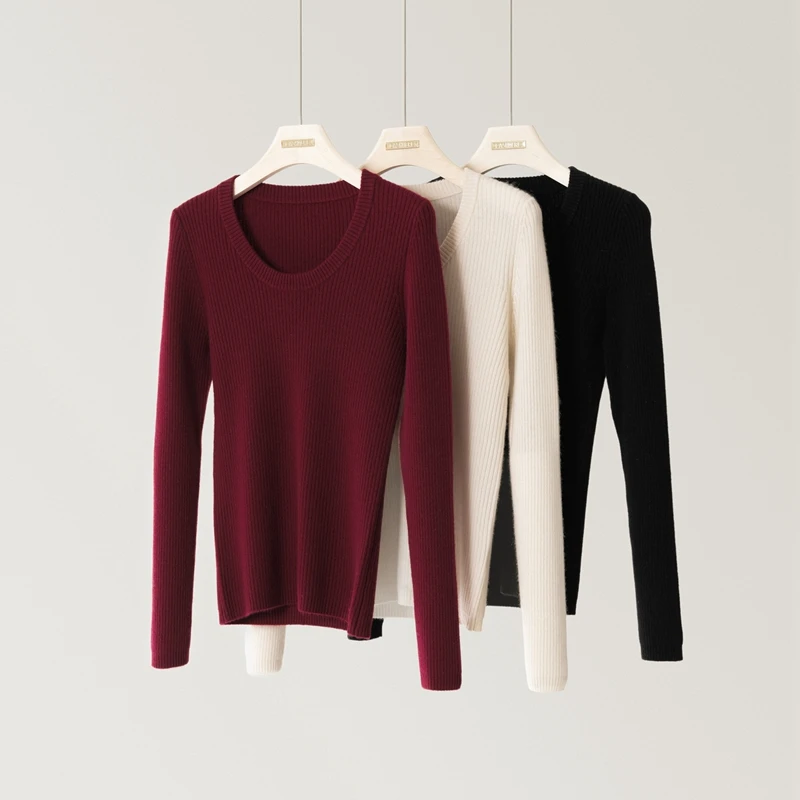 

Autumn Winter Women's 100% Cashmere U-neck Loose Pullover Sweater Cashmere Knit Casual Soft Warm Clothing Luxury Top