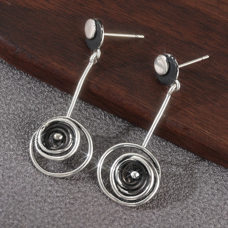 Vintage Spiral Pendant Earrings For Women Silvery Swirl Vortex Charm Earrings Accessories Fashion Jewelry Gifts