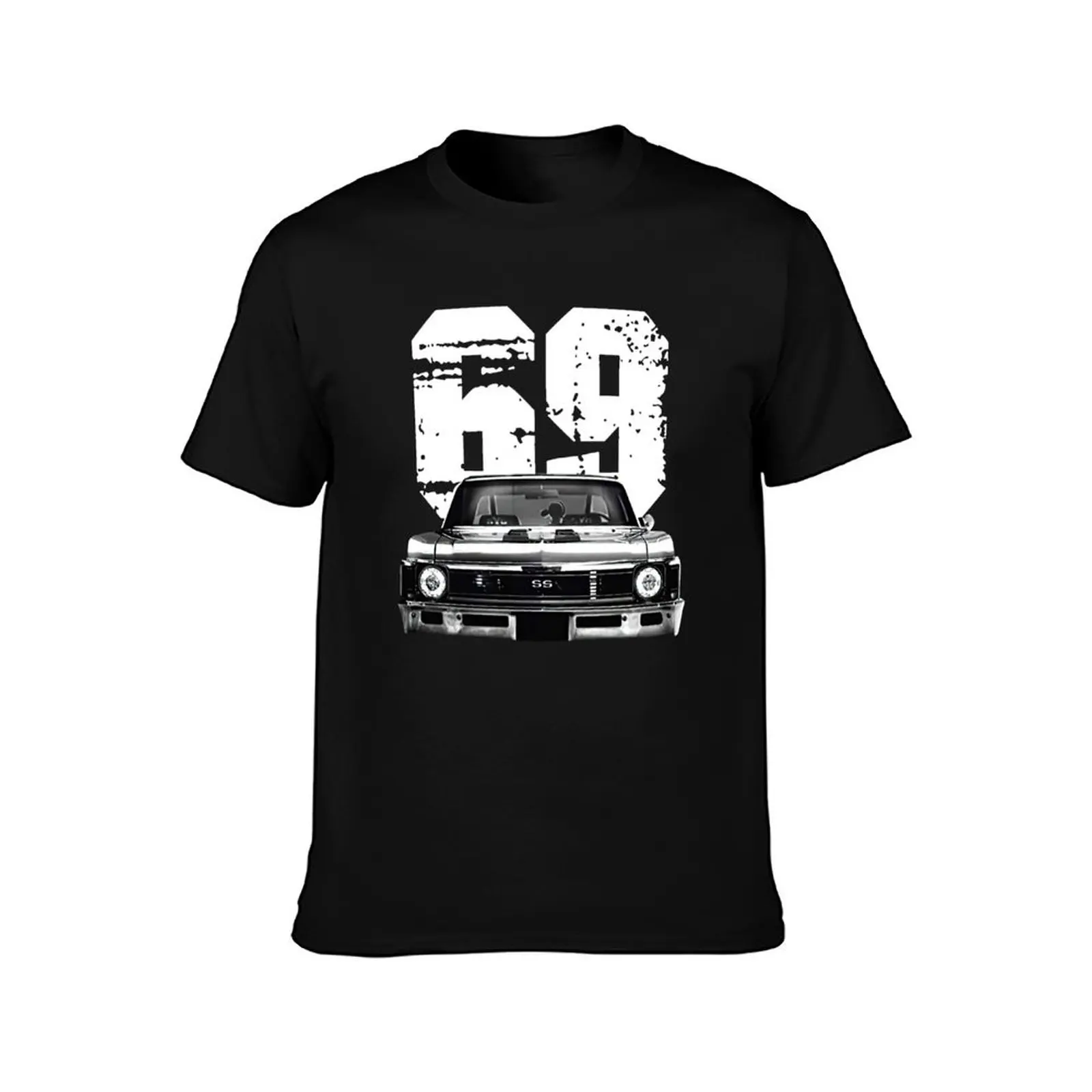 1969 Chevy Nova Front Grill View Silhouette with White Year T-Shirt man t shirt anime tshirt plain t shirts men